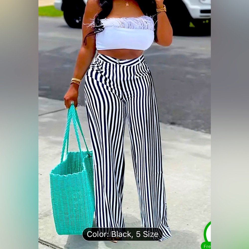 Black and white stripes Wide leg pants